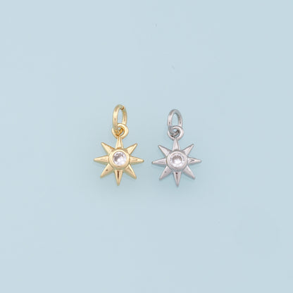 Gold Star Charms,18K Gold Filled Starburst Pendant,North Star Charm Bracelet Necklace for DIY Jewelry Making Supply