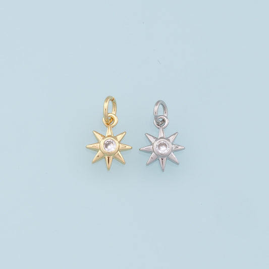 Gold Star Charms,18K Gold Filled Starburst Pendant,North Star Charm Bracelet Necklace for DIY Jewelry Making Supply