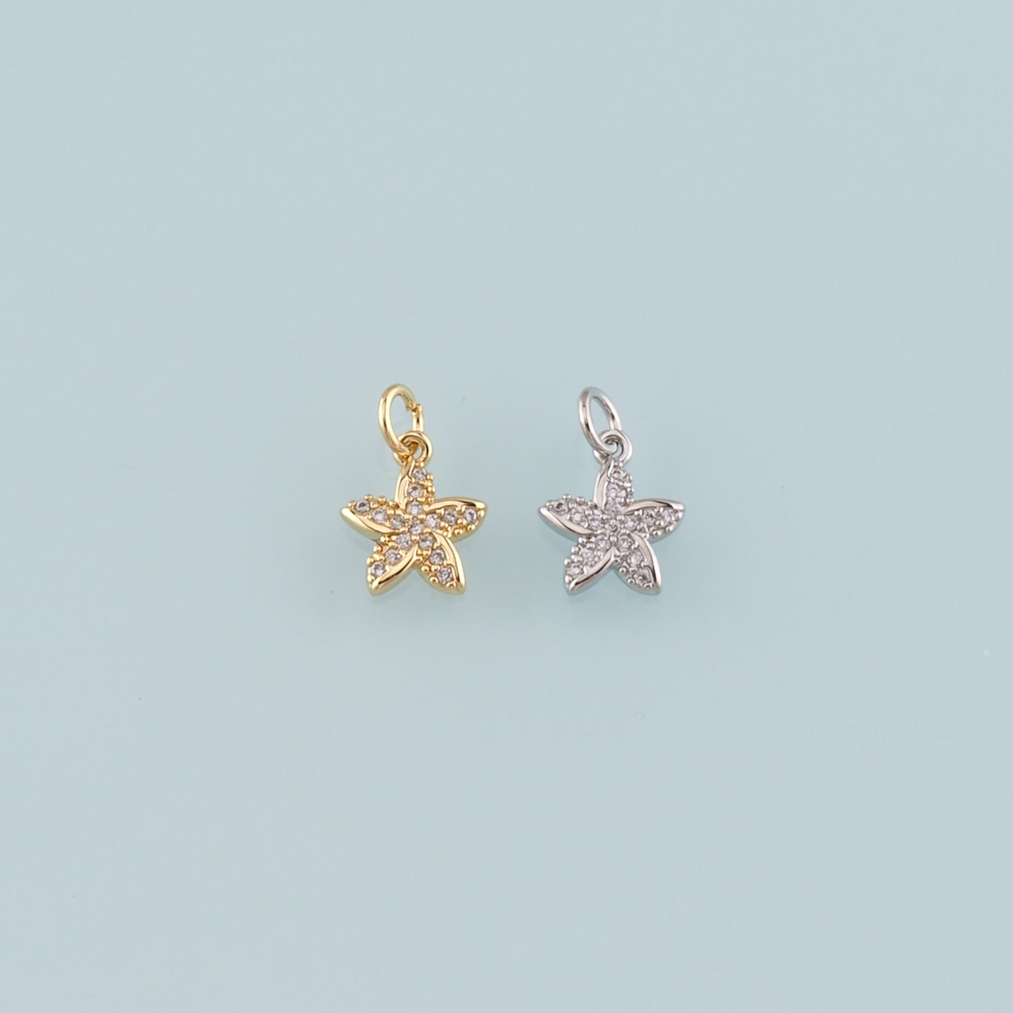Gold Starfish Charms,18K Gold Filled Sea star Pendant,CZ Micro Pave Starfish Charm Bracelet Necklace for DIY Jewelry Making Supply
