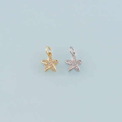 Gold Starfish Charms,18K Gold Filled Sea star Pendant,CZ Micro Pave Starfish Charm Bracelet Necklace for DIY Jewelry Making Supply