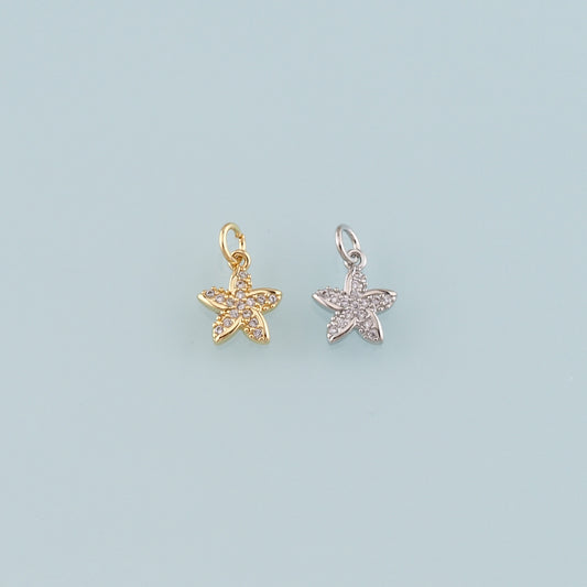 Gold Starfish Charms,18K Gold Filled Sea star Pendant,CZ Micro Pave Starfish Charm Bracelet Necklace for DIY Jewelry Making Supply