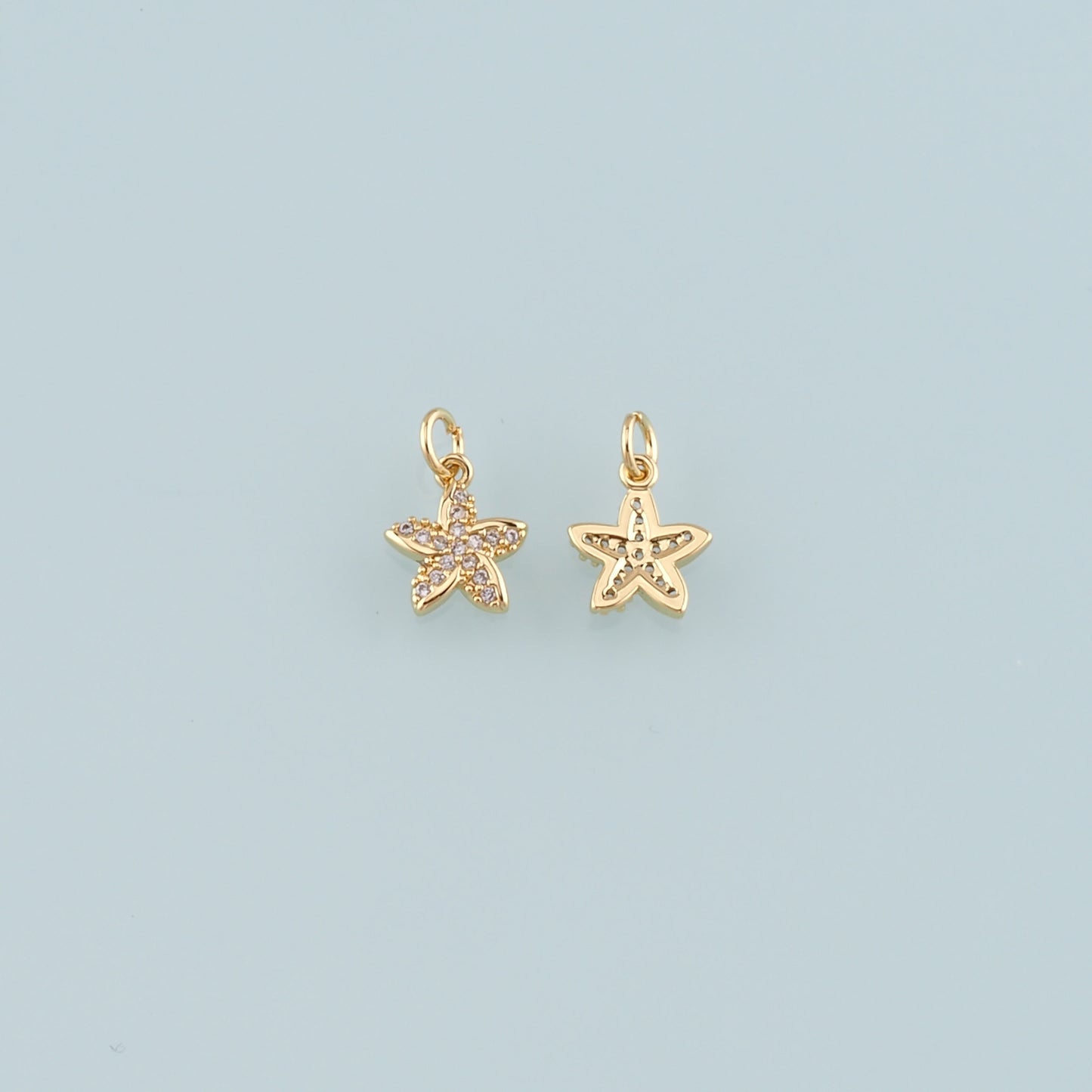 Gold Starfish Charms,18K Gold Filled Sea star Pendant,CZ Micro Pave Starfish Charm Bracelet Necklace for DIY Jewelry Making Supply