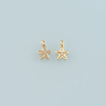 Gold Starfish Charms,18K Gold Filled Sea star Pendant,CZ Micro Pave Starfish Charm Bracelet Necklace for DIY Jewelry Making Supply