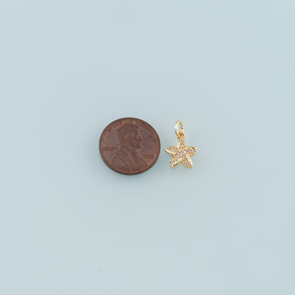 Gold Starfish Charms,18K Gold Filled Sea star Pendant,CZ Micro Pave Starfish Charm Bracelet Necklace for DIY Jewelry Making Supply