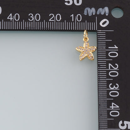Gold Starfish Charms,18K Gold Filled Sea star Pendant,CZ Micro Pave Starfish Charm Bracelet Necklace for DIY Jewelry Making Supply