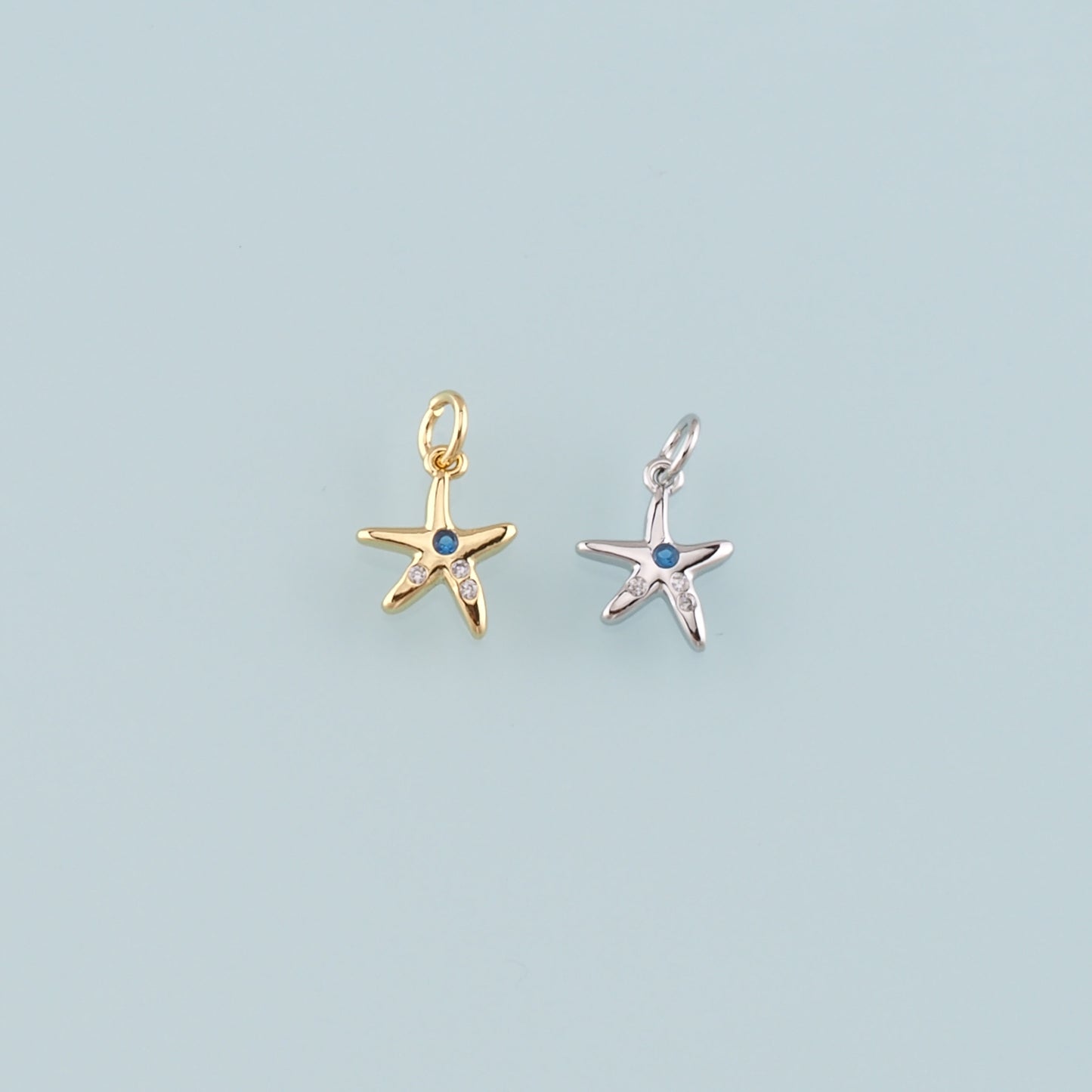 Gold Starfish Charms,18K Gold Filled Sea star Pendant,CZ Micro Pave Starfish Charm Bracelet Necklace for DIY Jewelry Making Supply