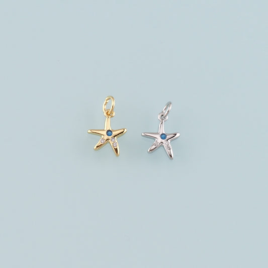 Gold Starfish Charms,18K Gold Filled Sea star Pendant,CZ Micro Pave Starfish Charm Bracelet Necklace for DIY Jewelry Making Supply