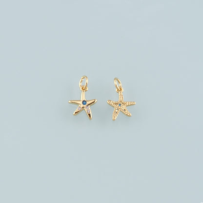 Gold Starfish Charms,18K Gold Filled Sea star Pendant,CZ Micro Pave Starfish Charm Bracelet Necklace for DIY Jewelry Making Supply