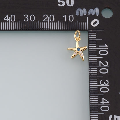 Gold Starfish Charms,18K Gold Filled Sea star Pendant,CZ Micro Pave Starfish Charm Bracelet Necklace for DIY Jewelry Making Supply