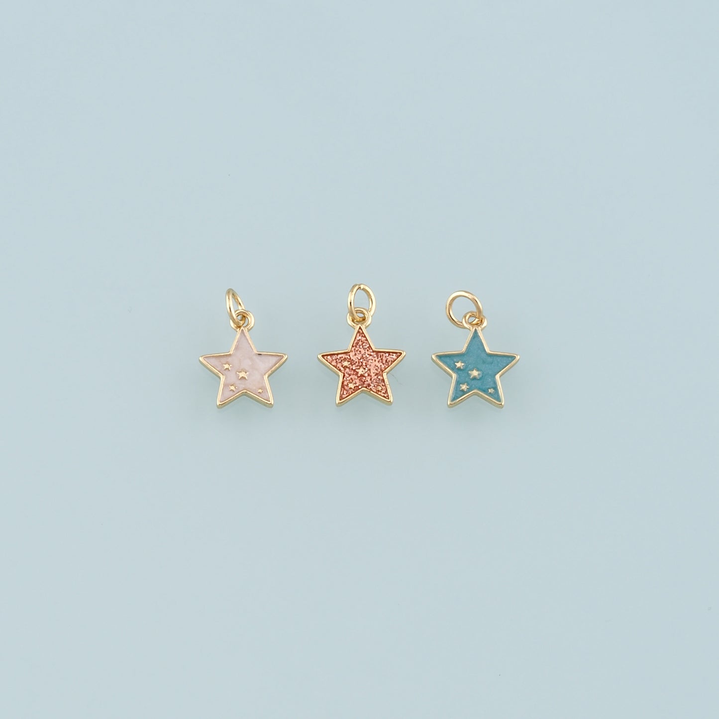 Gold Celestial Charms,18K Gold Filled Star Pendant,Enamel Star Charm Bracelet Necklace for DIY Jewelry Making Supply