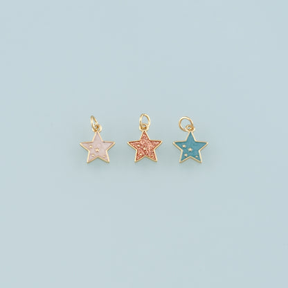 Gold Celestial Charms,18K Gold Filled Star Pendant,Enamel Star Charm Bracelet Necklace for DIY Jewelry Making Supply