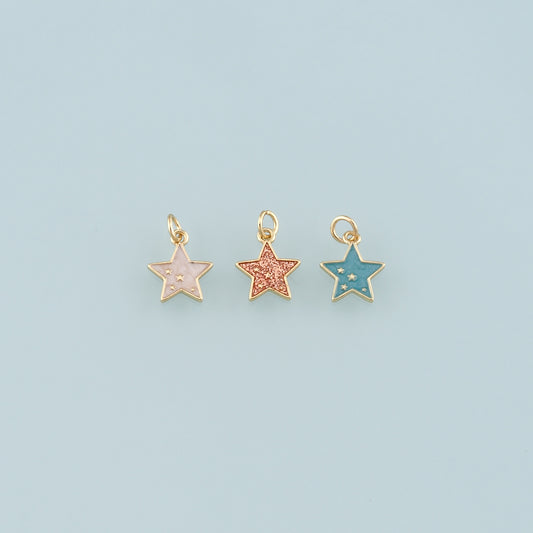 Gold Celestial Charms,18K Gold Filled Star Pendant,Enamel Star Charm Bracelet Necklace for DIY Jewelry Making Supply
