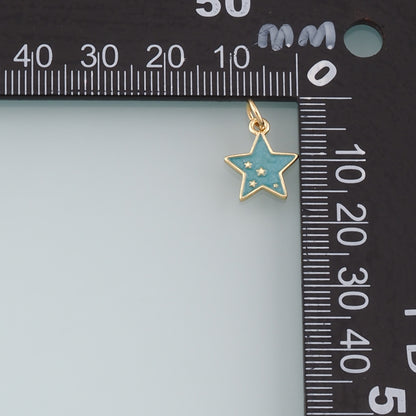 Gold Celestial Charms,18K Gold Filled Star Pendant,Enamel Star Charm Bracelet Necklace for DIY Jewelry Making Supply