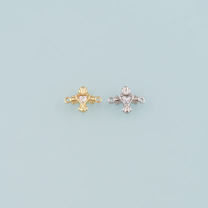 18K Gold Filled Heart Connector,CZ Micro Pvae Heart Charm Bracelet Necklace for DIY Jewelry Making Supply