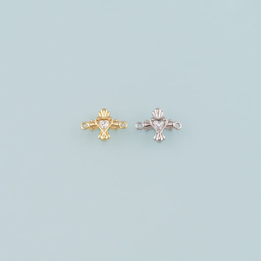 18K Gold Filled Heart Connector,CZ Micro Pvae Heart Charm Bracelet Necklace for DIY Jewelry Making Supply