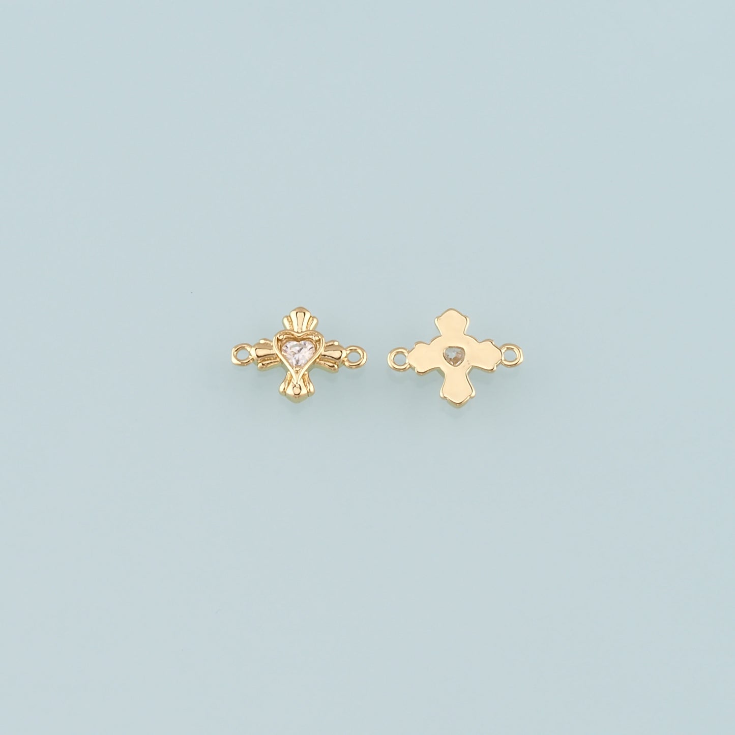 18K Gold Filled Heart Connector,CZ Micro Pvae Heart Charm Bracelet Necklace for DIY Jewelry Making Supply