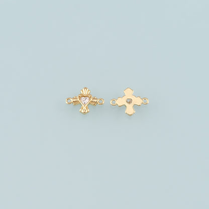 18K Gold Filled Heart Connector,CZ Micro Pvae Heart Charm Bracelet Necklace for DIY Jewelry Making Supply