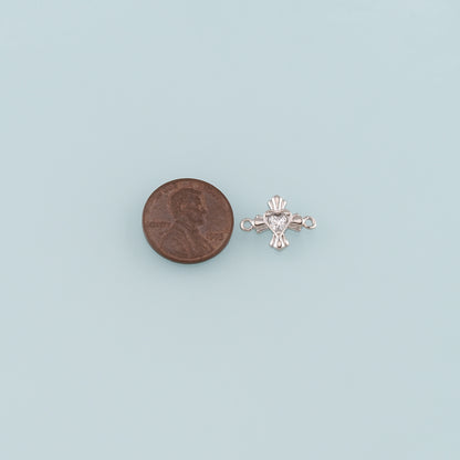 18K Gold Filled Heart Connector,CZ Micro Pvae Heart Charm Bracelet Necklace for DIY Jewelry Making Supply
