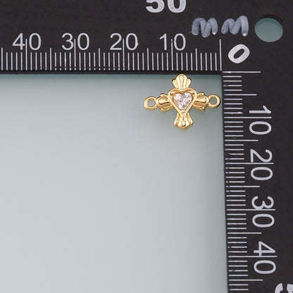 18K Gold Filled Heart Connector,CZ Micro Pvae Heart Charm Bracelet Necklace for DIY Jewelry Making Supply