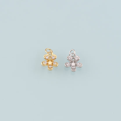Gold Flower Charms,18K Gold Filled Flower Pendant,CZ Micro Pave Flower Charm Bracelet Necklace for DIY Jewelry Making Supply