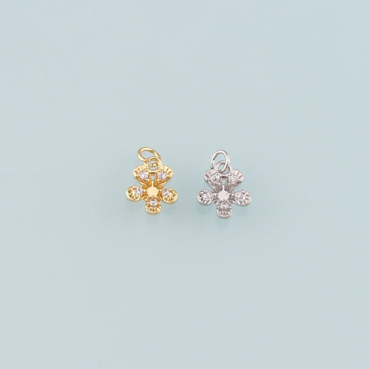 Gold Flower Charms,18K Gold Filled Flower Pendant,CZ Micro Pave Flower Charm Bracelet Necklace for DIY Jewelry Making Supply