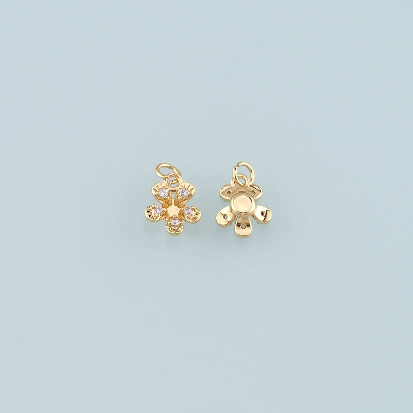 Gold Flower Charms,18K Gold Filled Flower Pendant,CZ Micro Pave Flower Charm Bracelet Necklace for DIY Jewelry Making Supply