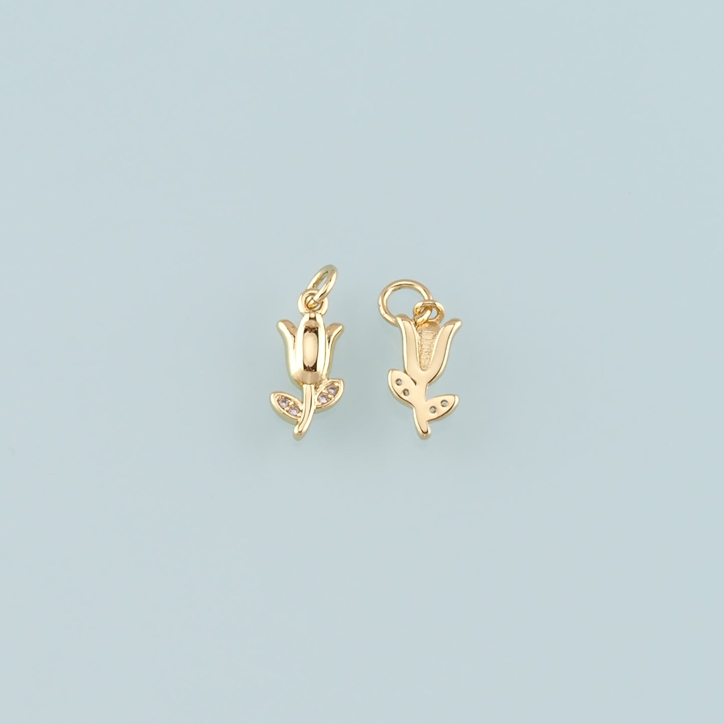 Gold Flower Charm,18K Gold Filled Tulip Pendant,CZ Micro Pave Flower Charm Bracelet Necklace for DIY Jewelry Making Supply