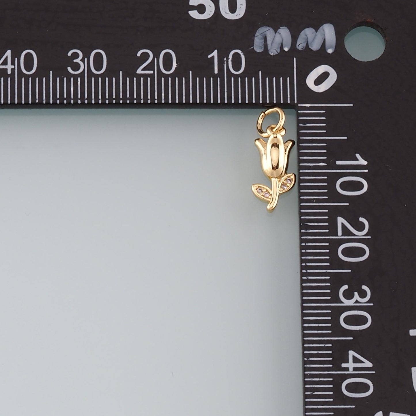 Gold Flower Charm,18K Gold Filled Tulip Pendant,CZ Micro Pave Flower Charm Bracelet Necklace for DIY Jewelry Making Supply
