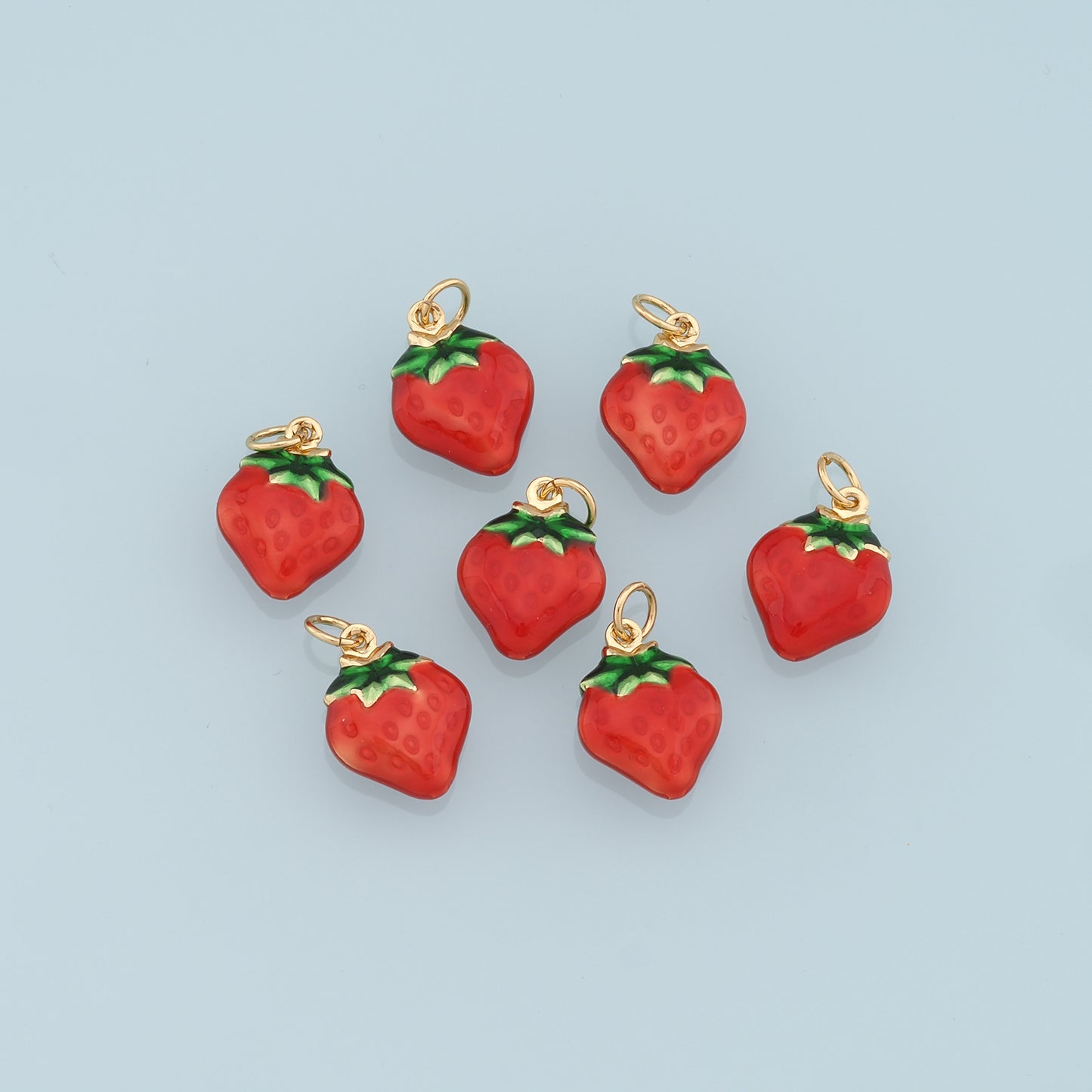 Gold Strawberry Charms,18K Gold Filled Enamel Strawberry Pendant,Fruit Charm Bracelet Necklace for DIY Jewelry Making Supply