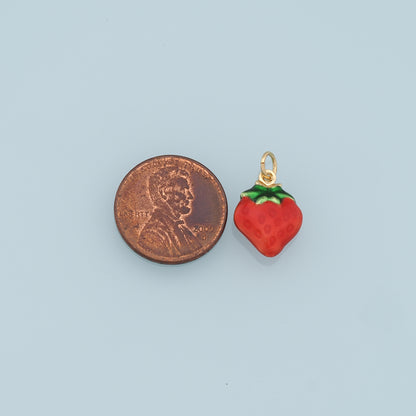 Gold Strawberry Charms,18K Gold Filled Enamel Strawberry Pendant,Fruit Charm Bracelet Necklace for DIY Jewelry Making Supply