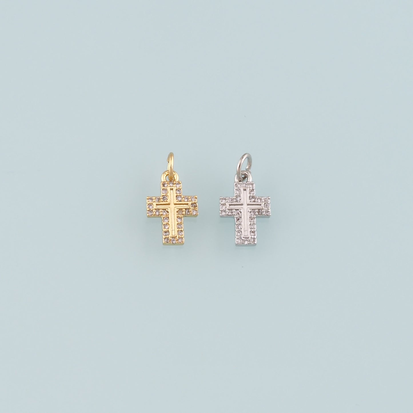 Gold Cross Charms,18K Gold Filled Cross Pendant,CZ Micro Pave Religion Charm Bracelet Necklace for DIY Jewelry Making Supply