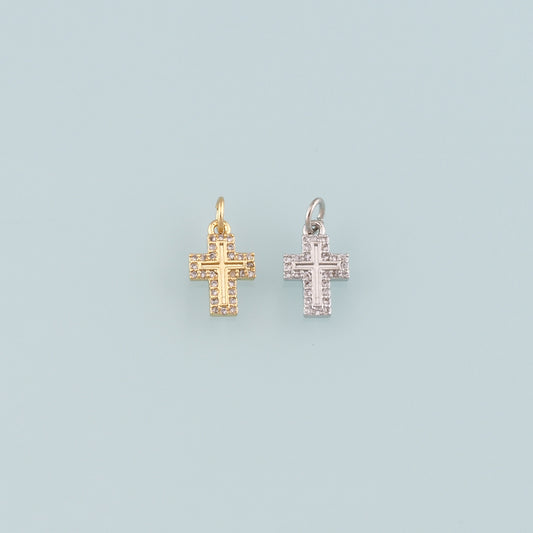 Gold Cross Charms,18K Gold Filled Cross Pendant,CZ Micro Pave Religion Charm Bracelet Necklace for DIY Jewelry Making Supply