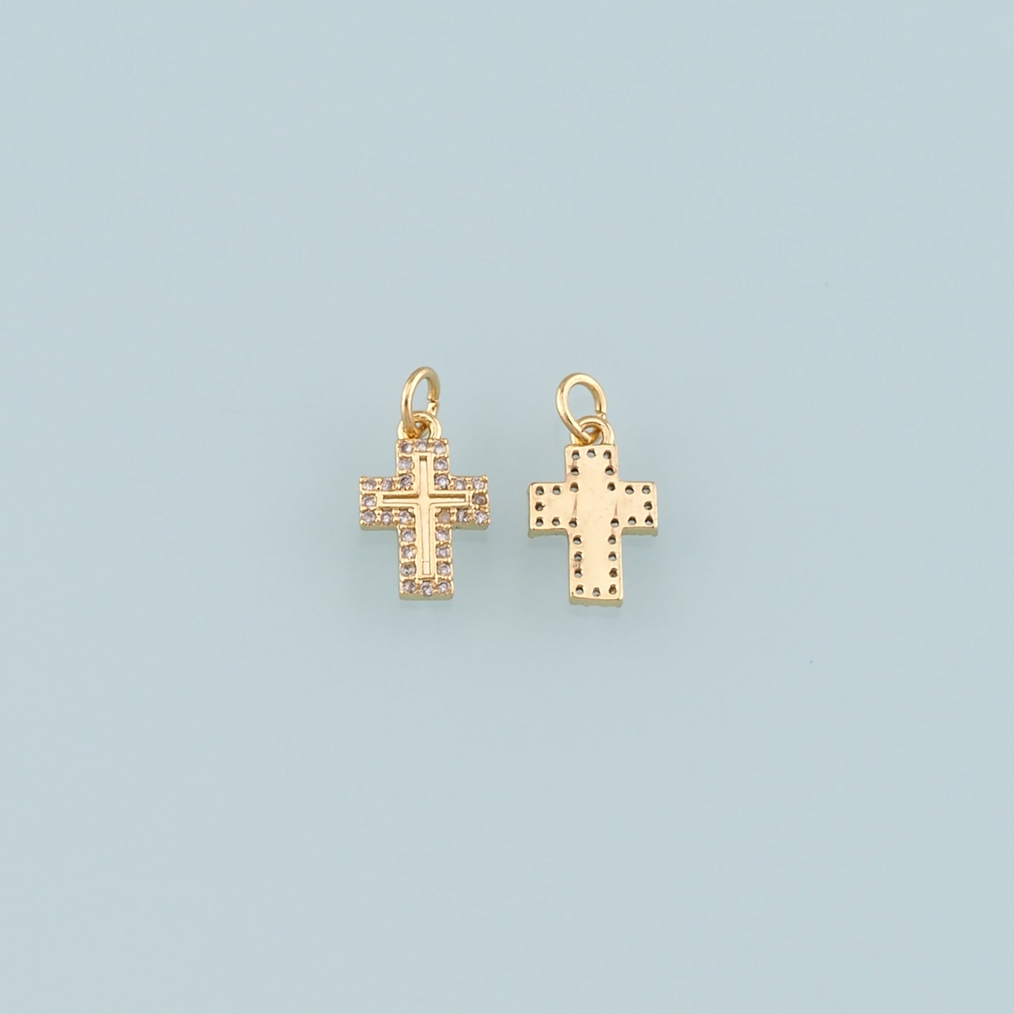 Gold Cross Charms,18K Gold Filled Cross Pendant,CZ Micro Pave Religion Charm Bracelet Necklace for DIY Jewelry Making Supply