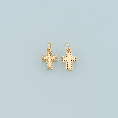 Gold Cross Charms,18K Gold Filled Cross Pendant,CZ Micro Pave Religion Charm Bracelet Necklace for DIY Jewelry Making Supply