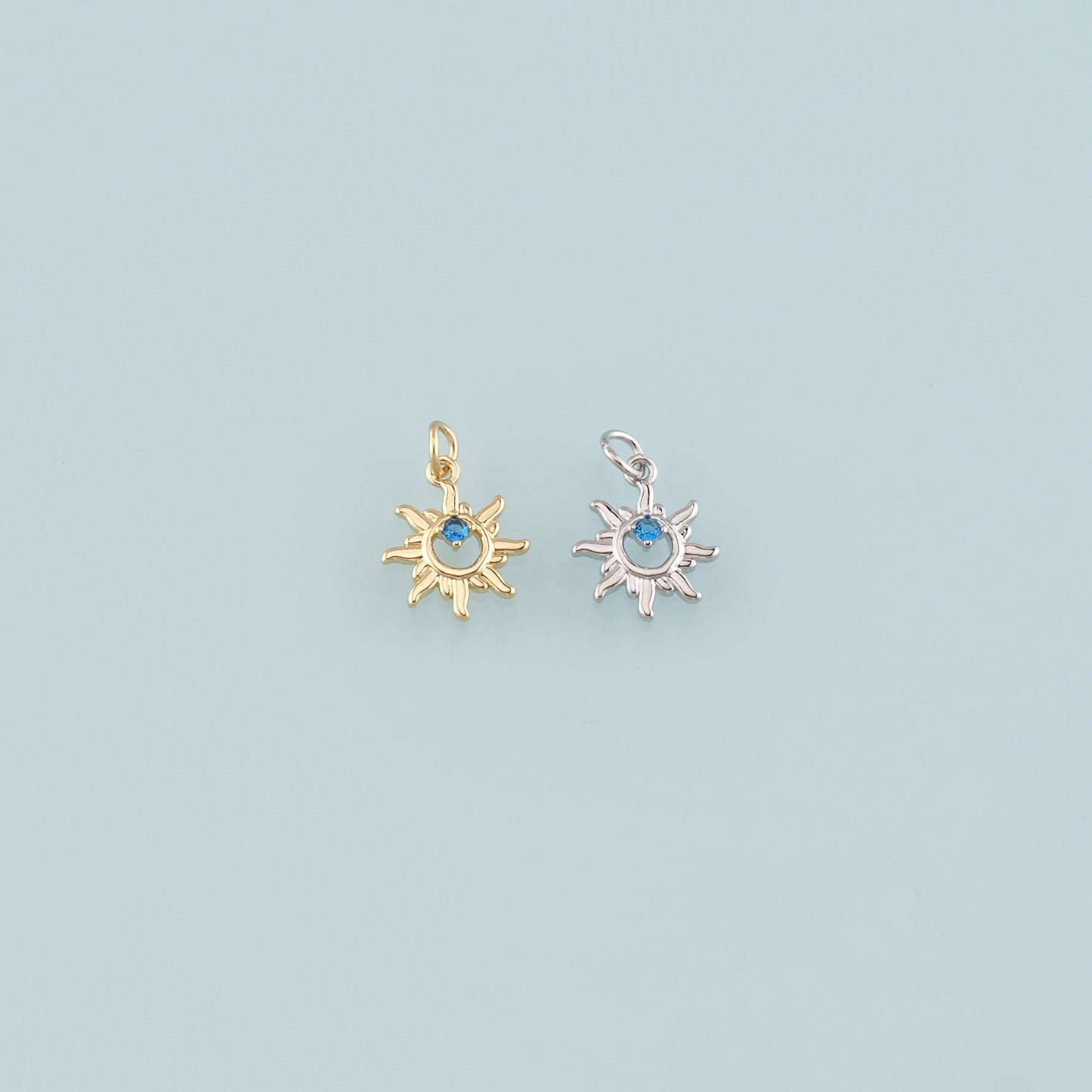 Gold Sun Charms,18K Gold Filled Sun Pendant,CZ Micro Pave Celestial Charm Bracelet Necklace for DIY Jewelry Making Supply