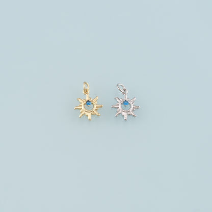 Gold Sun Charms,18K Gold Filled Sun Pendant,CZ Micro Pave Celestial Charm Bracelet Necklace for DIY Jewelry Making Supply
