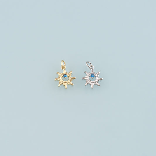 Gold Sun Charms,18K Gold Filled Sun Pendant,CZ Micro Pave Celestial Charm Bracelet Necklace for DIY Jewelry Making Supply