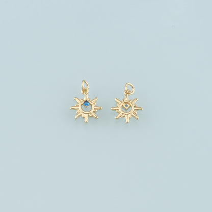 Gold Sun Charms,18K Gold Filled Sun Pendant,CZ Micro Pave Celestial Charm Bracelet Necklace for DIY Jewelry Making Supply