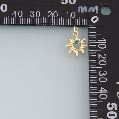 Gold Sun Charms,18K Gold Filled Sun Pendant,CZ Micro Pave Celestial Charm Bracelet Necklace for DIY Jewelry Making Supply