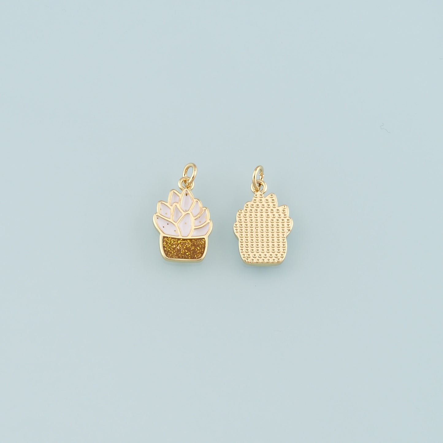 Gold Plant Charms,18K Gold Filled Succulent Pendant,Enamel Potted Plant Charm Bracelet Necklace for DIY Jewelry Making Supply