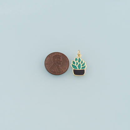 Gold Plant Charms,18K Gold Filled Succulent Pendant,Enamel Potted Plant Charm Bracelet Necklace for DIY Jewelry Making Supply