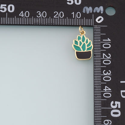 Gold Plant Charms,18K Gold Filled Succulent Pendant,Enamel Potted Plant Charm Bracelet Necklace for DIY Jewelry Making Supply