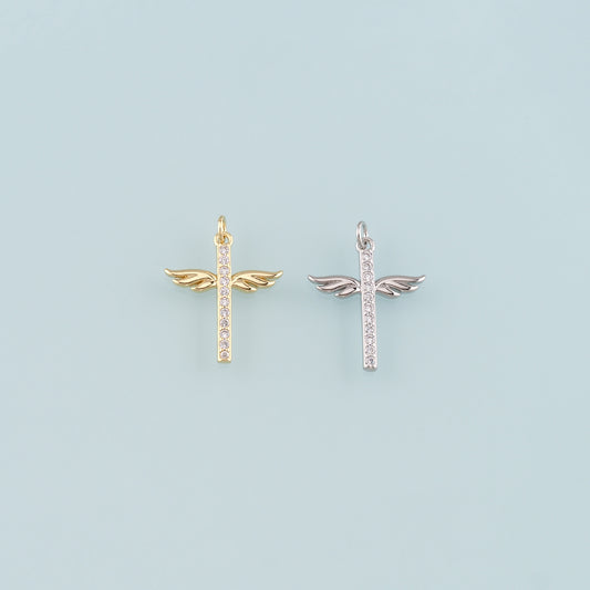 Gold Wing Charms,18K Gold Filled Wings Pendant,CZ Micro Pave Angel Wings Charm Bracelet Necklace for DIY Jewelry Making Supply