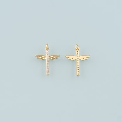 Gold Wing Charms,18K Gold Filled Wings Pendant,CZ Micro Pave Angel Wings Charm Bracelet Necklace for DIY Jewelry Making Supply