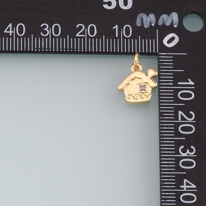 18K Gold Filled House Pendant,CZ Micro Pave House Charm Bracelet Necklace for DIY Jewelry Making Supply