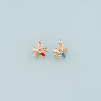 Gold Flower Charms,18K Gold Filled Flower Pendant,Enamel Flower Charm Bracelet Necklace for DIY Jewelry Making Supply
