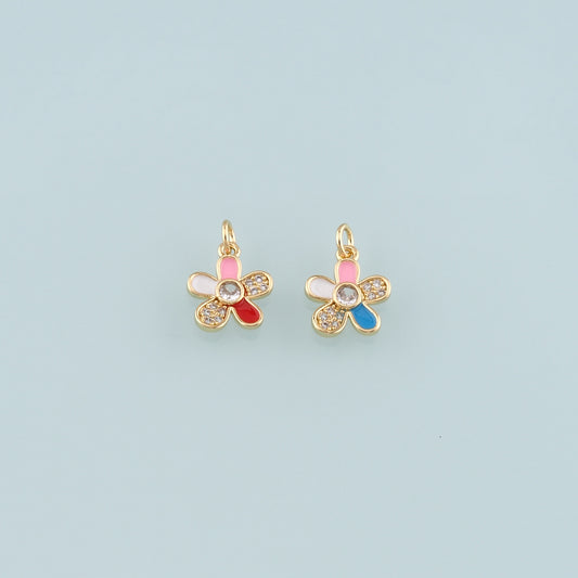 Gold Flower Charms,18K Gold Filled Flower Pendant,Enamel Flower Charm Bracelet Necklace for DIY Jewelry Making Supply