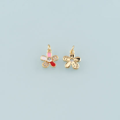 Gold Flower Charms,18K Gold Filled Flower Pendant,Enamel Flower Charm Bracelet Necklace for DIY Jewelry Making Supply
