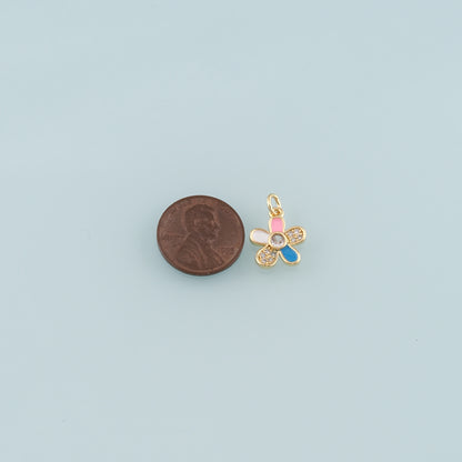 Gold Flower Charms,18K Gold Filled Flower Pendant,Enamel Flower Charm Bracelet Necklace for DIY Jewelry Making Supply