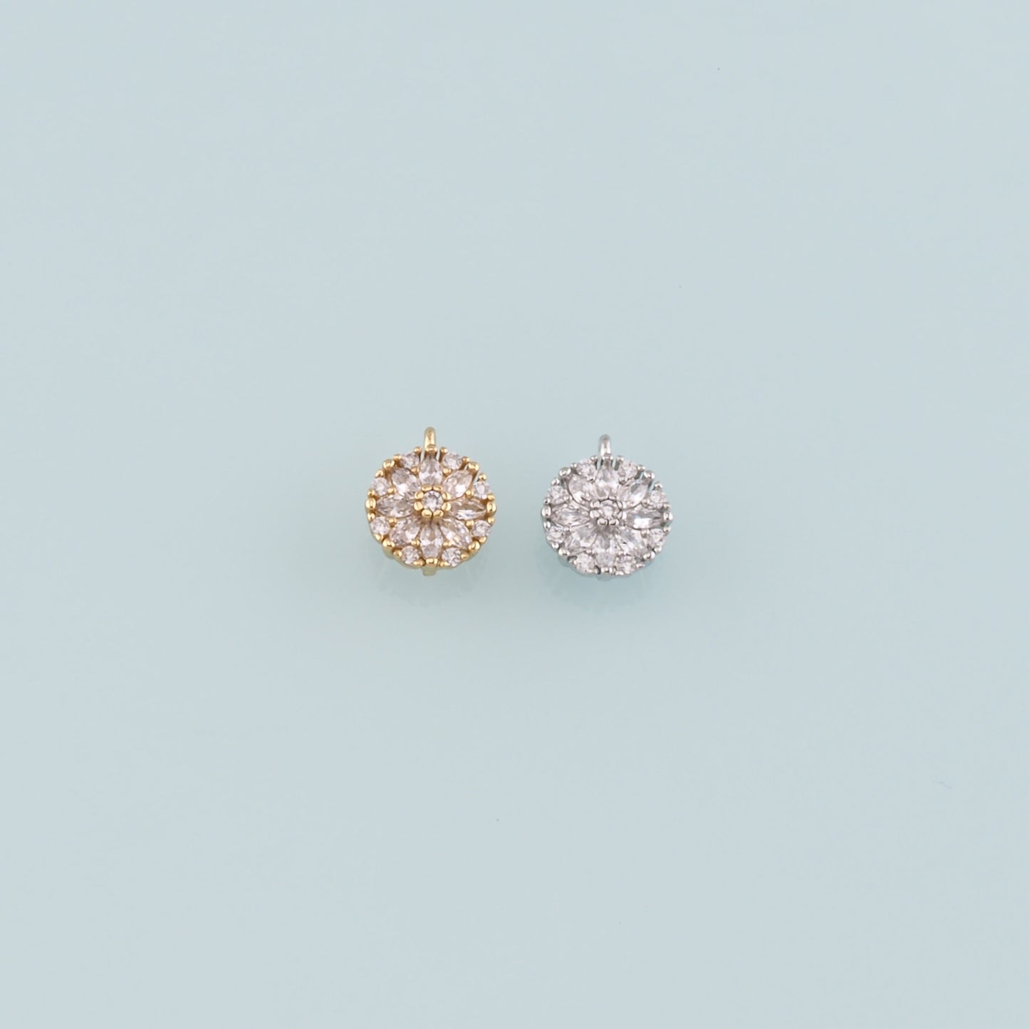 Gold Flower Charms,18K Gold Filled Flower Pendant,CZ Micro Pave Flower Charm Bracelet Necklace for DIY Jewelry Making Supply